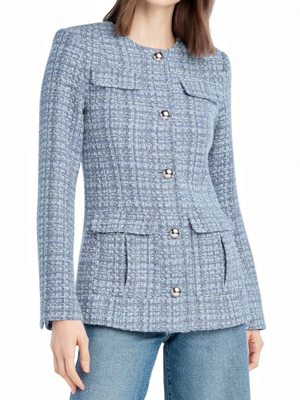 NWT Favorite Daughter The Spencer Jacket in Sky Blue Tweed Size Large NEW